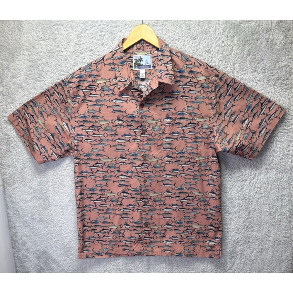 AFTCO Bluewater Hawaiian Shirt XL Button Up Fish Print Blue Fish Short‎ Slve Dad